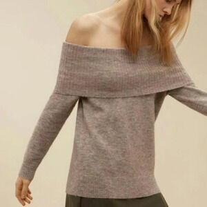 Aritzia Off-the-Shoulder Sweater in Heather Taupe